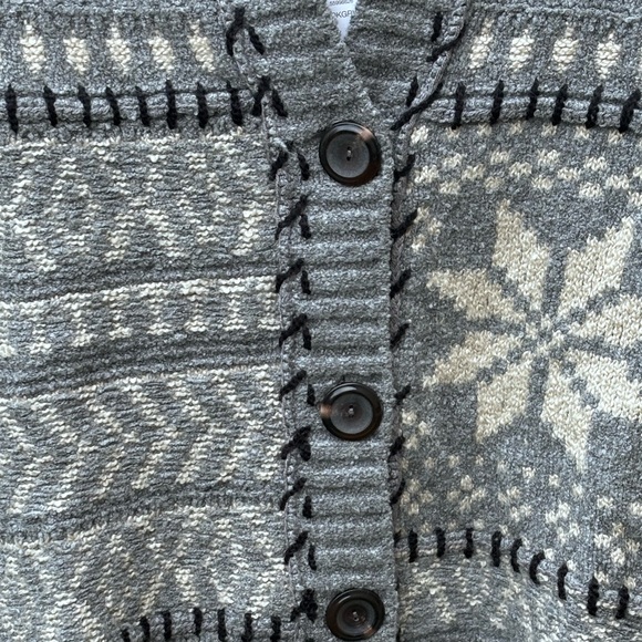 Jjill Hand-Embroidered Hooded Cardi 
Grey & Cream Print Size XL - Picture 7 of 11